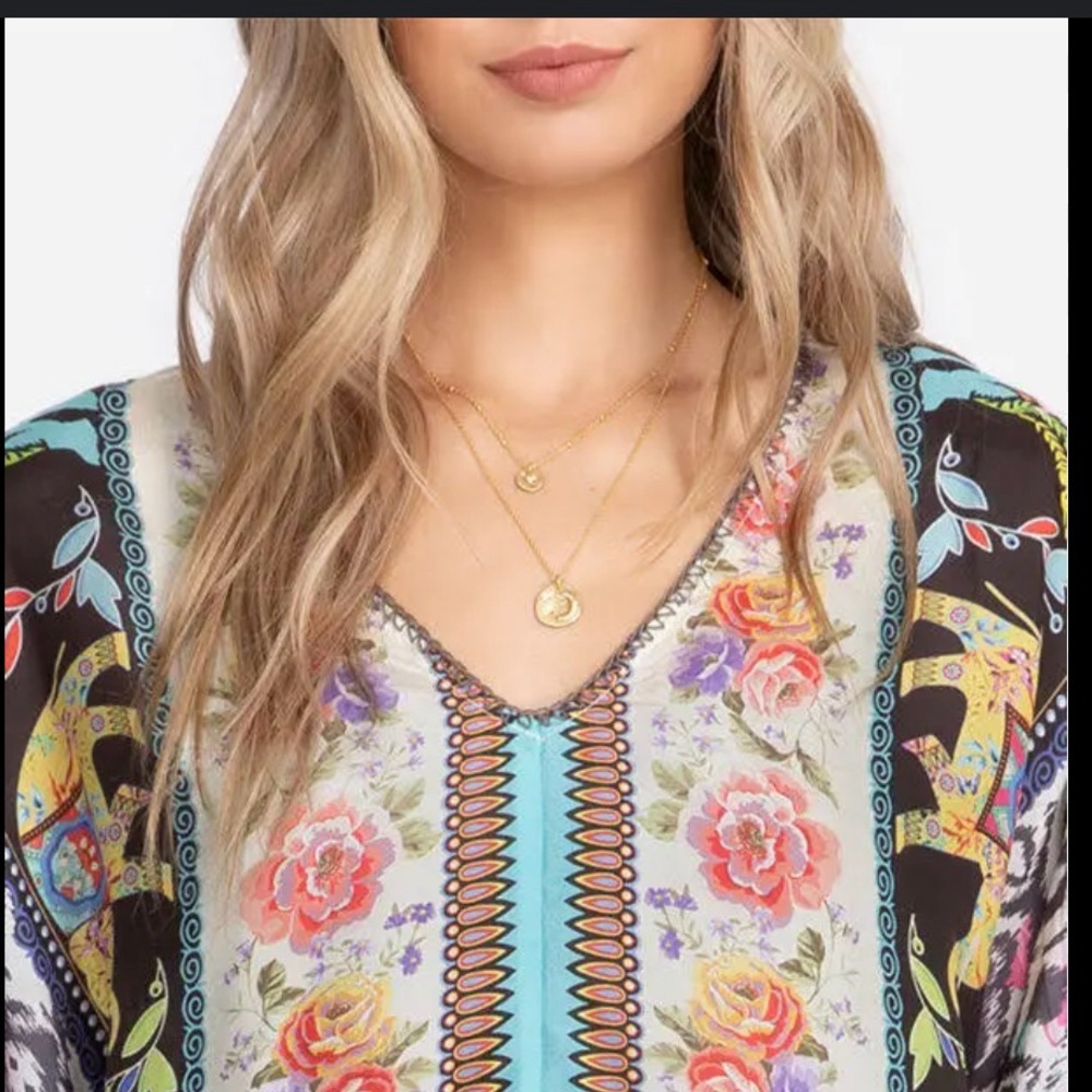Johnny Was Size Small Hetti Silk Blouse with Tassels